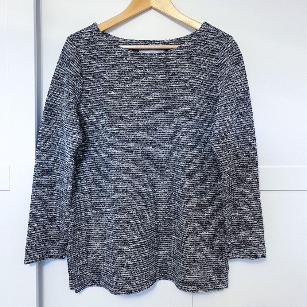Loft Woven Textured Tunic Sweater Top Heathered Black M Like New
